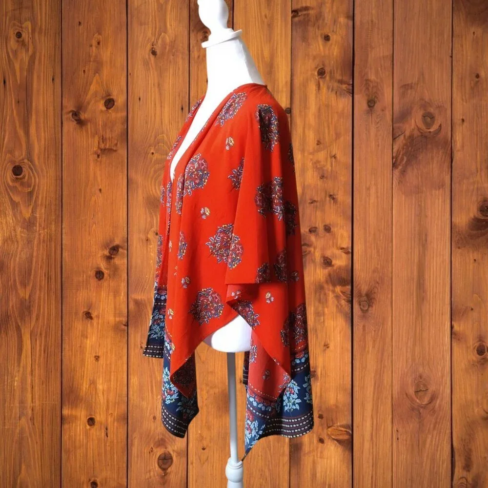 Marcus Adler One Size Women's Red Floral Wrap Poncho Cover Up Boho Hippie Travel